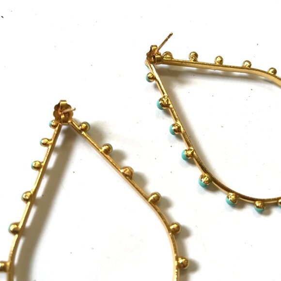 Sylvia Toledano Teardrop Dots Earrings Womens 22K Gold Plated Turquoise 3" Post - Picture 7 of 11